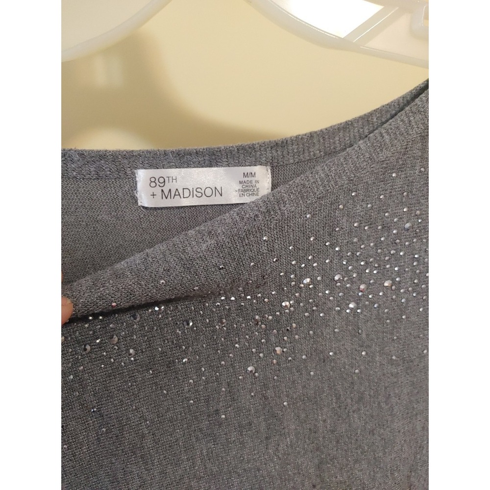89th Madison Slouchy Sweater Silver Studded Raglan Sleeve Off Shoulder Sz M - Picture 3 of 9